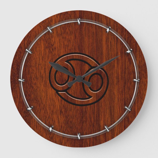 Cancer Zodiac Symbol on Mahogany Style Decor Large Clock (Front)