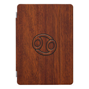 Cancer Zodiac Symbol on Mahogany Style iPad Pro Cover