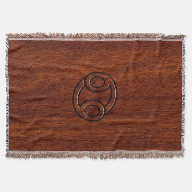 Cancer Zodiac Symbol on Mahogany Style Throw Blanket (Front)