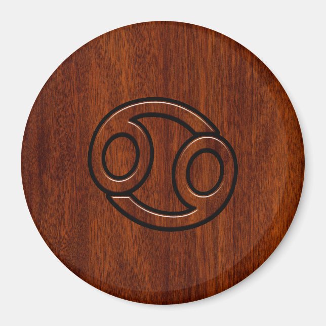 Cancer Zodiac Symbol on Mahogany Wood Style Magnet (Front)