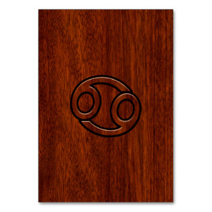 Cancer Zodiac Symbol on Mahogany Wood Style Table Number