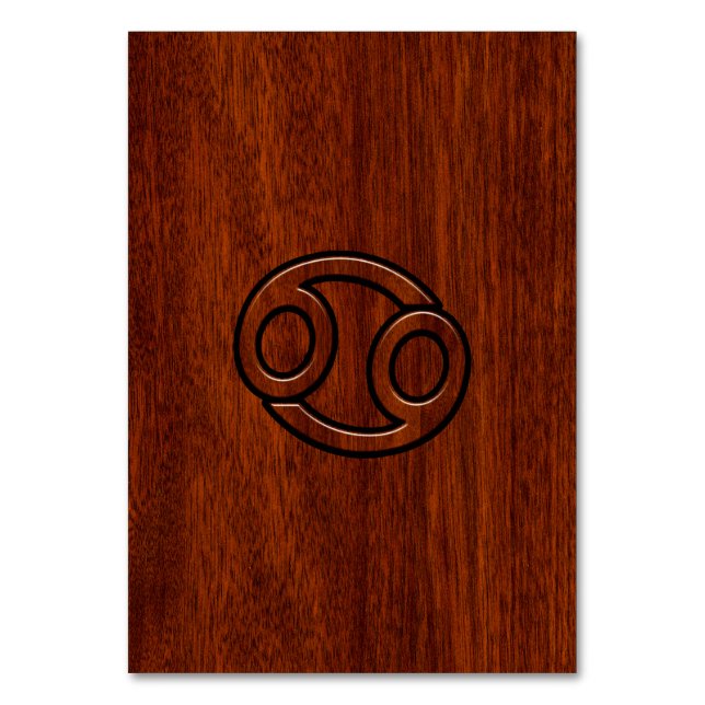 Cancer Zodiac Symbol on Mahogany Wood Style Table Number (Front)