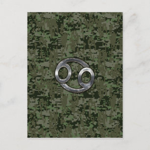 Cancer Zodiac Symbol on Woodland Digital Camo Postcard