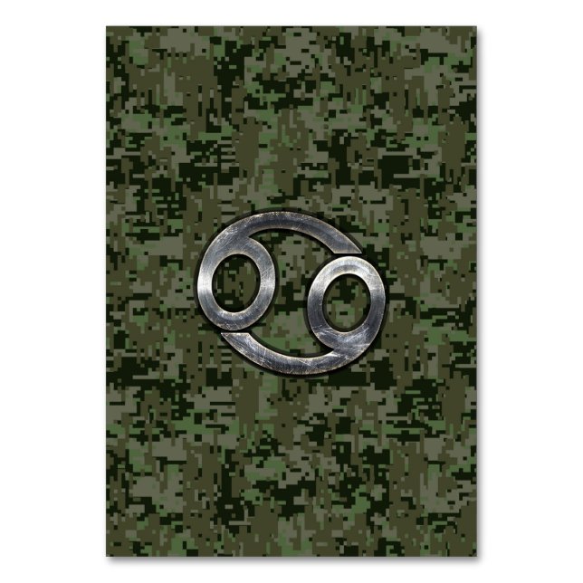 Cancer Zodiac Symbol on Woodland Digital Camo Table Number (Front)
