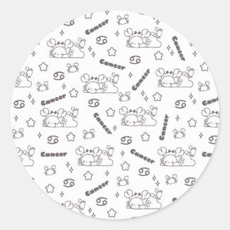 Cancer Zodiac Whispers - Monochrome Magic Pattern Classic Round Sticker