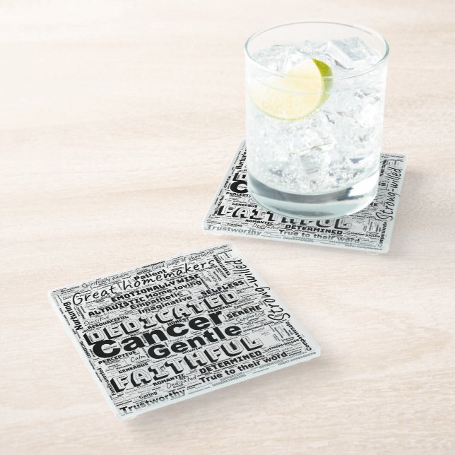 Cancer Zodiac Word Cloud Inspiration Glass Coaster (Angled)