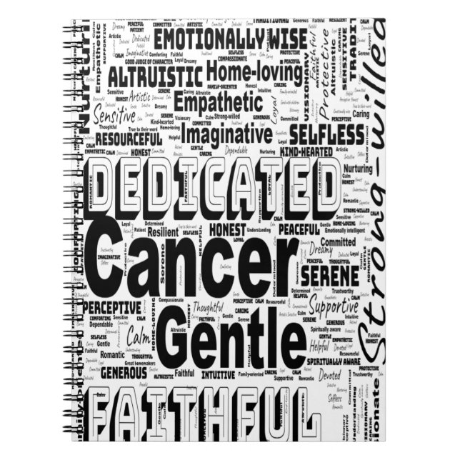 Cancer Zodiac Word Cloud Inspiration  Notebook (Front)