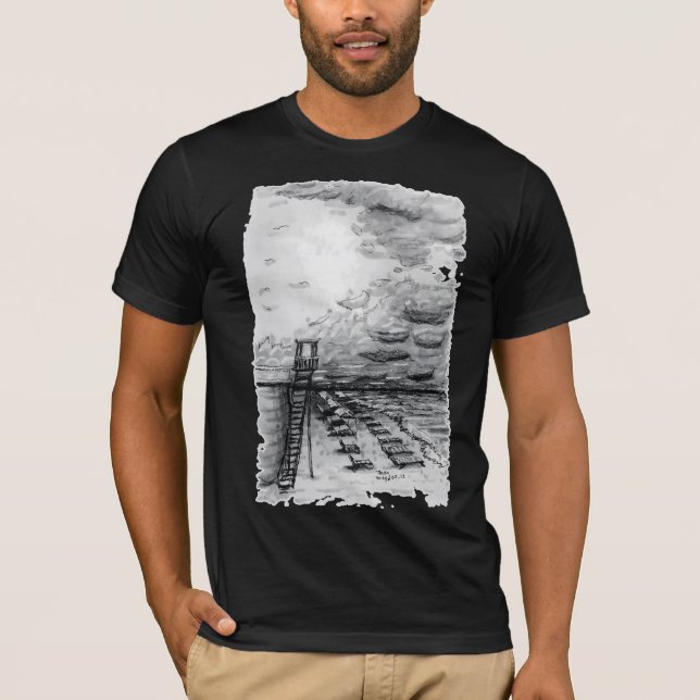 Cancun Beach cloudy black and white T-Shirt (Front)