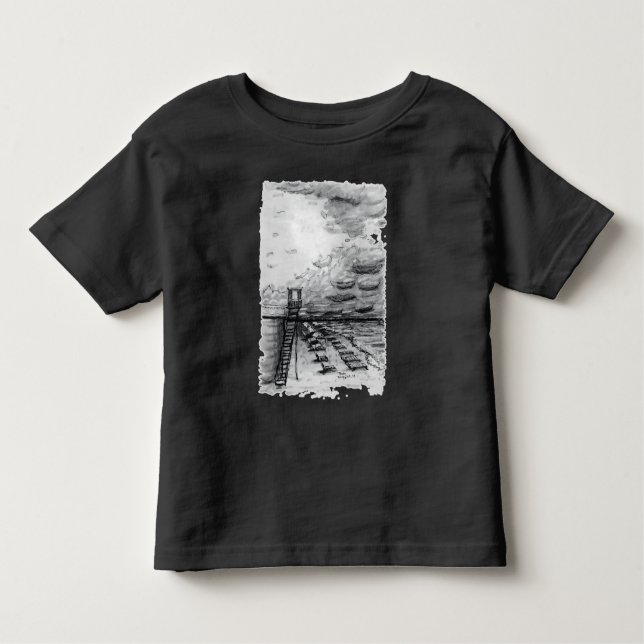Cancun Beach cloudy black and white Toddler T-Shirt (Front)