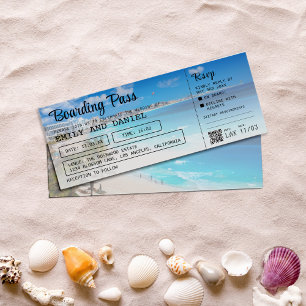 Cancun Beach Destination Boarding Pass Wedding Invitation