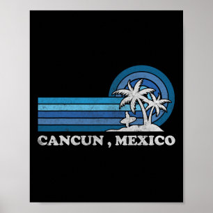 Cancun Beach Mexico Family Summer Vacation Vintage Poster