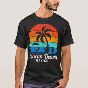 Cancun Beach Mexico Palm Tree Vintage Sunset Summe T-Shirt