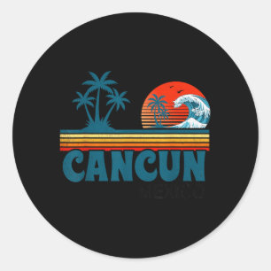 Cancun Beach Mexico Retro Sunset Tropical Summer Classic Round Sticker