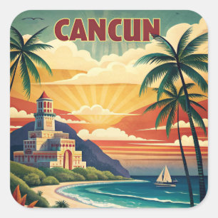 Cancun Beach Mexico Vintage Travel Square Sticker