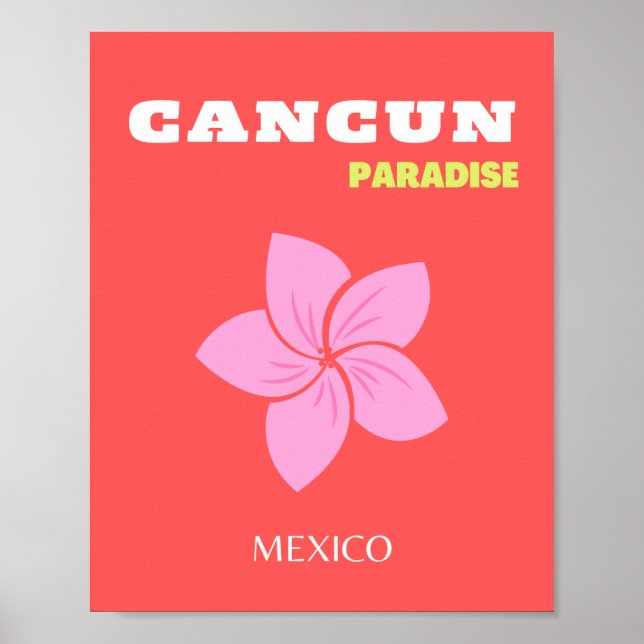 Cancun, Cancun Travel Art, Preppy, Pink, Red Poster (Front)