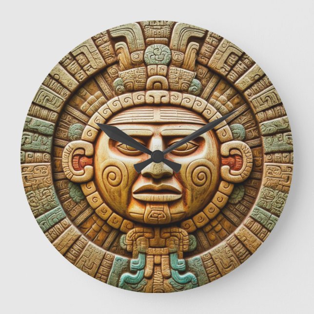 Cancun Mayan Sun God Mexico Travel Large Clock (Front)