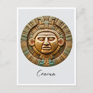 Cancun Mayan Sun God Mexico Travel Postcard