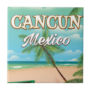 Cancun Mexico beach poster Ceramic Tile