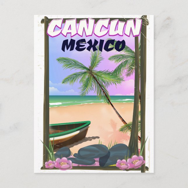 Cancun Mexico beach poster. Postcard (Front)