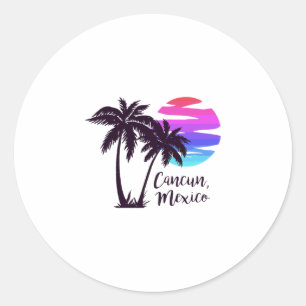 Cancun Mexico Beach Summer Vacation Palm Trees Sun Classic Round Sticker