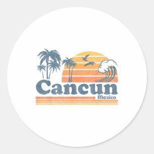 Cancun Mexico Beach Summer Vacation Sun Vintage 70 Classic Round Sticker