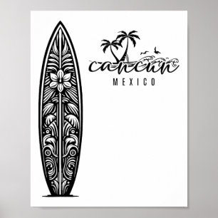 Cancun Mexico Beach Surfing Surfboard Retro  Poster