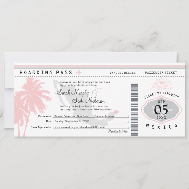 Cancun Mexico Boarding Pass Destination Wedding Invitation (Front)