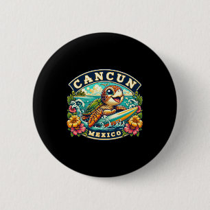 Cancun Mexico Cute Sea Turtle Surfing 6 Cm Round Badge