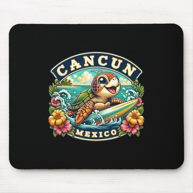 Cancun Mexico Cute Sea Turtle Surfing  Mouse Pad (Front)