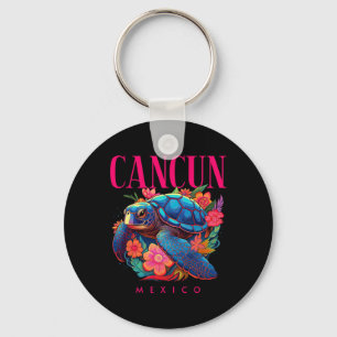 Cancun Mexico Floral Beach Turtle Souvenir  Key Ring