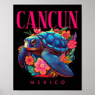 Cancun Mexico Floral Beach Turtle Souvenir Poster