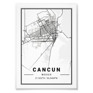 Cancun - Mexico Ligth City Map Photo Print