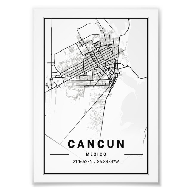 Cancun - Mexico Ligth City Map Photo Print (Front)