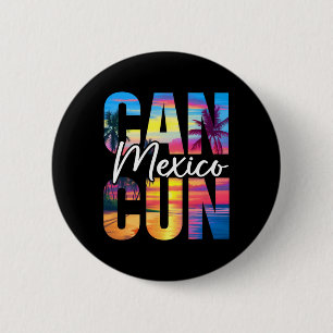 Cancun Mexico Palm Tree Sunset Beach Summer Vacati 6 Cm Round Badge