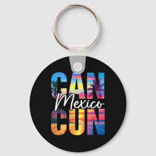Cancun Mexico Palm Tree Sunset Beach Summer Vacati Key Ring