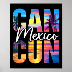 Cancun Mexico Palm Tree Sunset Beach Summer Vacati Poster