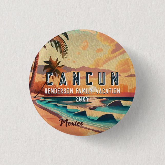 Cancún Mexico Palm Tree Sunset Travel Souvenir 3 Cm Round Badge (Front)