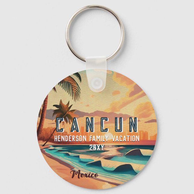 Cancún Mexico Palm Tree Sunset Travel Souvenir Key Ring (Front)