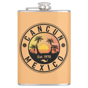Cancun Mexico Palm Tree Vintage Travel Souvenir Hip Flask