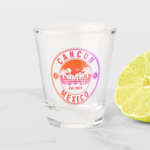 Cancun Mexico Palm Trees Vintage Travel Souvenirs Shot Glass