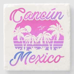 Cancun Mexico Palm Trees Vintage Travel Souvenirs Stone Coaster