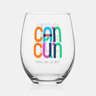 Cancun Mexico Personalised Pop Art Letters Stemless Wine Glass