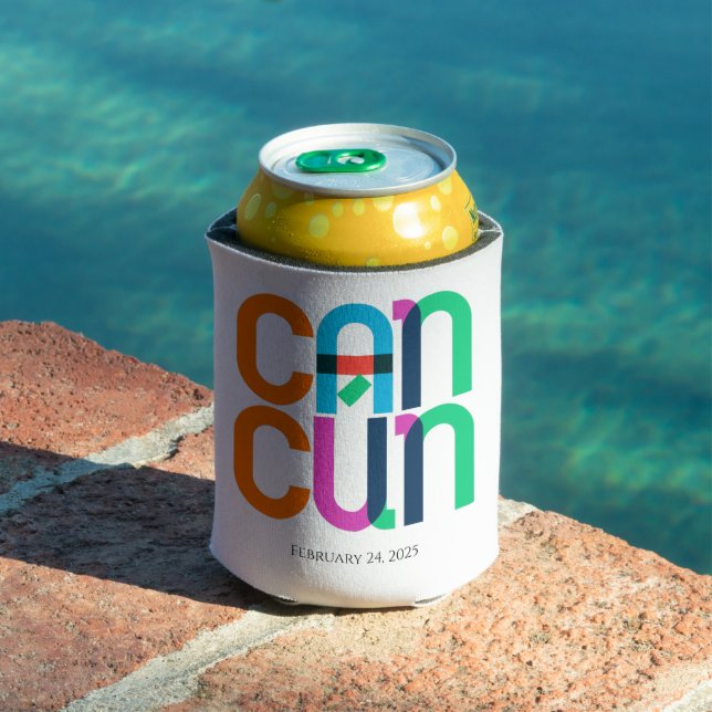 Cancun Mexico Pop Art Personalised Can Cooler (In Situ Pool)