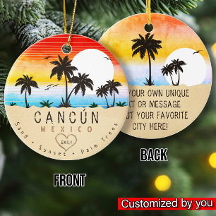 Cancún Mexico Retro Sunset Palm tree Souvenirs 60s Ceramic Ornament