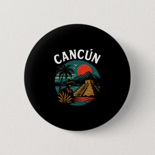 Cancún Mexico Retro Vacation Sunset Pyramid Trip R 6 Cm Round Badge