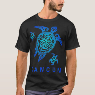 Cancun Mexico  Sea Blue Tribal Turtle  T-Shirt