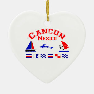 Cancun Mexico Signal Flags Ceramic Tree Decoration