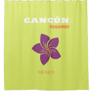 Cancun, Mexico, Travel Art, Green, Tropical Art Shower Curtain
