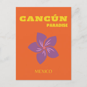 Cancun, Mexico, Travel Art, Tropical Art, Orange Holiday Postcard