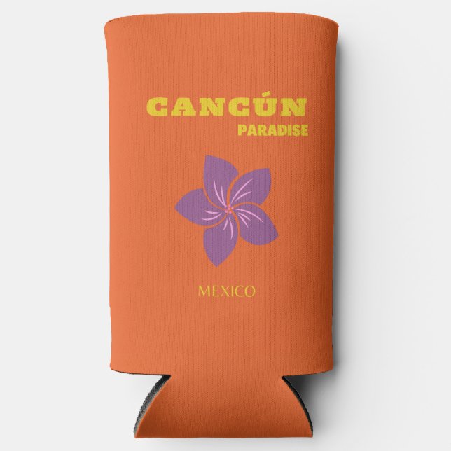 Cancun, Mexico, Travel Art, Tropical Art, Orange Seltzer Can Cooler (Front)